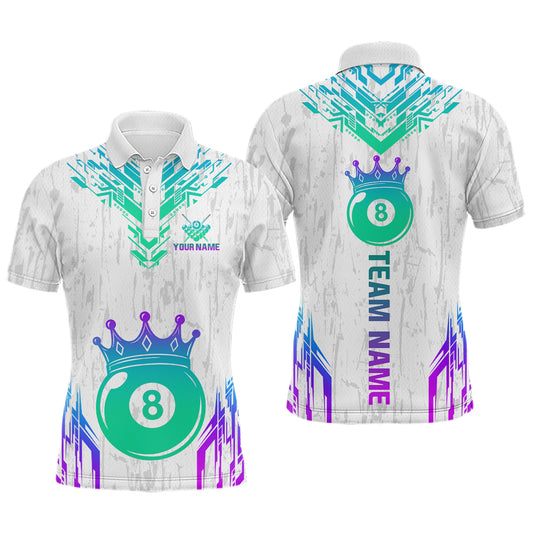 Custom White Neon 8 Ball Crown Billiard Shirts for Men and Team Polo & 1/4 Zip Shirts NNT48