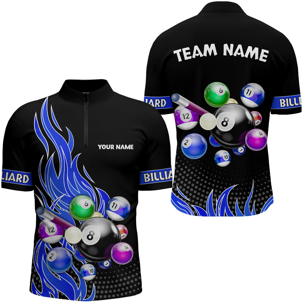 Custom Blue Flame Billiard Shirts for Men Billiard Team Jerseys Polo & 1/4 Zip Shirts NNT45