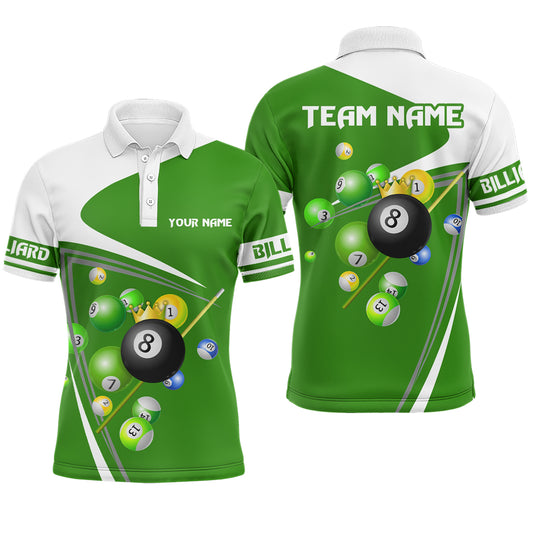 Custom Green 8 Ball Crown Billiard Shirt Billiard Jersey for Men Billiard Gifts Polo & 1/4 Zip NNT 87