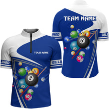 Load image into Gallery viewer, Custom Blue 8 Ball Crown Billiard Shirt Billiard Jersey for Men Billiard Gifts Polo &amp; 1/4 Zip NNT 87