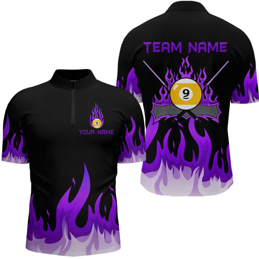Custom 9 Ball Purple Flaming Billiard Shirts for Men Billiard Team Shirts Billiard League NNT73