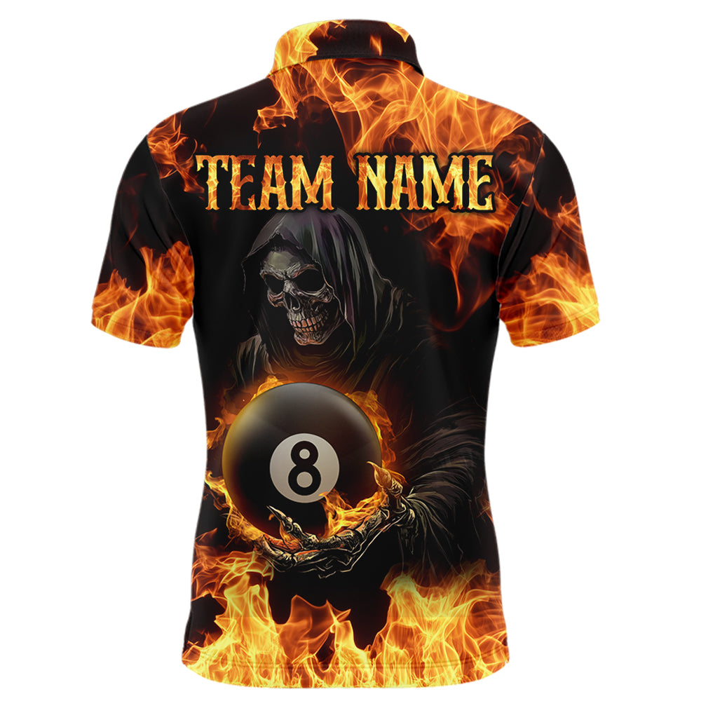 Flame Skeleton 8 Ball Billiard Shirts for Men Custom Billiard Team Shirts Polo & 1/4 Zip NNT101