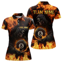 Load image into Gallery viewer, Flame Skeleton 8 Ball Billiard Shirts for Women Custom Billiard Team Shirts Polo &amp; 1/4 Zip NNT101