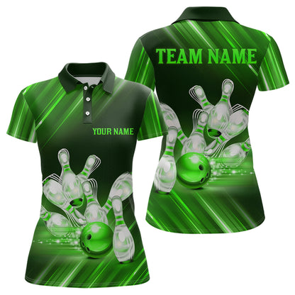 Custom Green Bowling Jersey for Women Bowling Team Shirts Bowling Uniform Polo & 1/4 Zip HNT162
