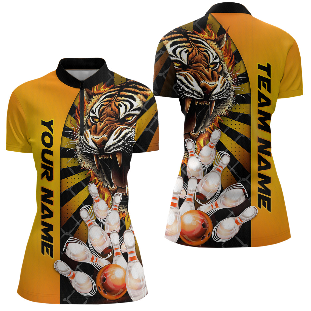Yellow Tiger Bowling Custom Women Bowling Polo & Quarter-Zip Bowling Team Jerseys HNT44