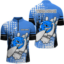 Load image into Gallery viewer, Personalized Blue Funny Crazy Bowling Shirt for Men Polo &amp; Quarter-Zip Bowling Jersey with Team HNT03