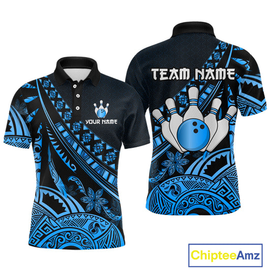 Blue Vintage Bowling Custom Men Bowling Shirt Polo & Quarter-Zip Bowling Team Jerseys HNT69