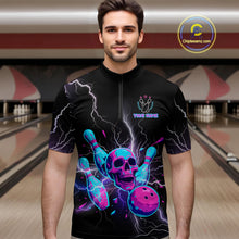 Load image into Gallery viewer, Custom Thunder Skull Flame Bowling Men Polo &amp; 1/4 Zip Shirts Bowling Team Jerseys HNT93