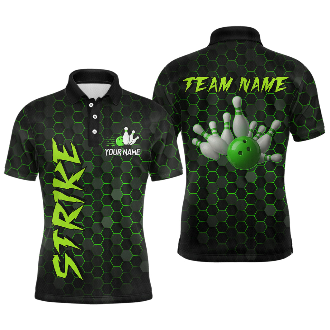Custom Strike Green Bowling Men Bowling Shirt Polo & Quarter-Zip Bowling Team Jerseys HNT79