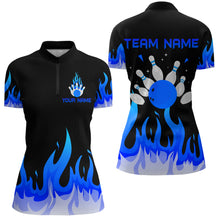 Load image into Gallery viewer, Custom Blue Flame Bowling Shirts for Women Polo &amp; Quarter-Zip Bowling Team Jerseys HNT82