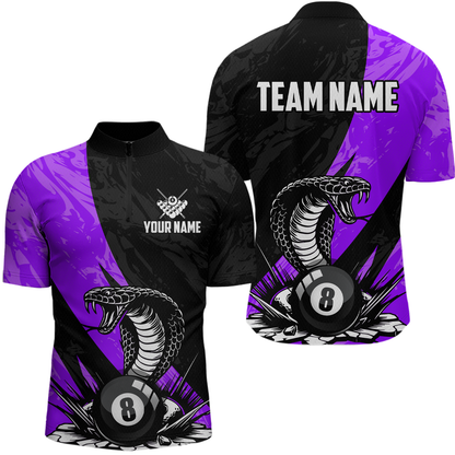 Custom Purple Cobra Snake 8 Ball Pool Billiard Shirts for Men Team Polo & 1/4 Zip Shirts NNT57