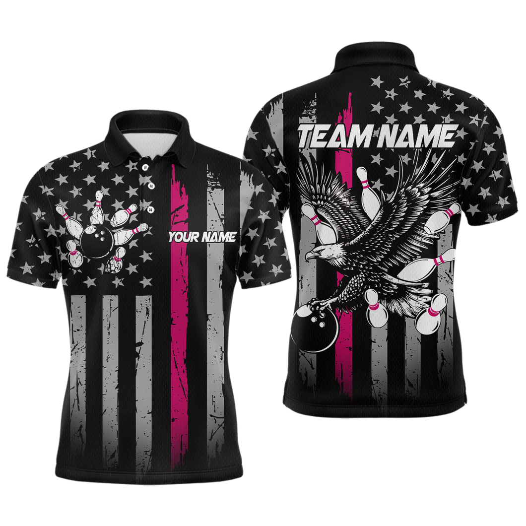 Custom Pink US Flag Eagle Bowling Jersey for Men Bowling Team Shirts Polo & 1/4 Zip HNT119
