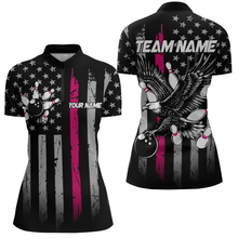 Load image into Gallery viewer, Custom Pink US Flag Eagle Bowling Jersey for Women Bowling Uniform Polo &amp; 1/4 Zip Bowling Team Shirts HNT119