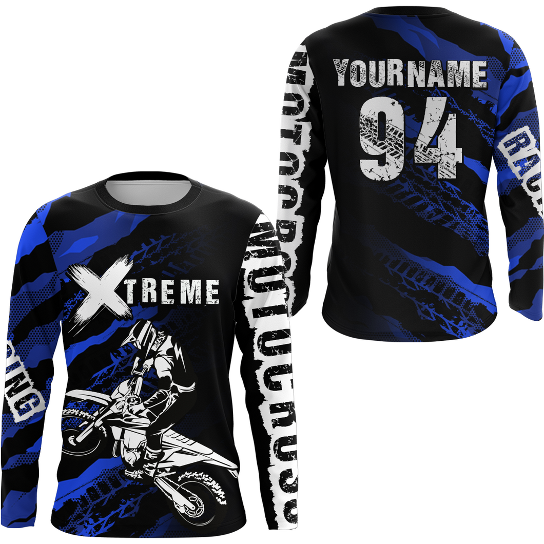 Custom Blue Motocross Jersey Racing Shirts UPF30+ Dirt Bike Jersey Kid Men Women DNT09