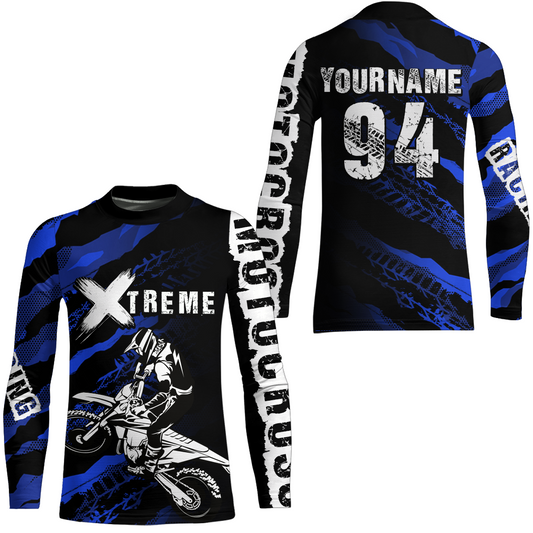 Custom Blue Motocross Jersey Racing Shirts UPF30+ Dirt Bike Jersey Kid Men Women DNT09