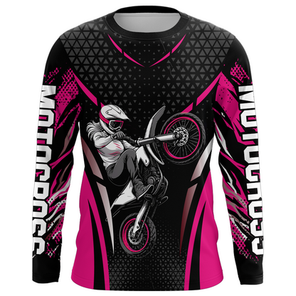 Custom Pink Racing Jersey UPF30+ Youth MX Racing Dirt Bike Off-Road Shirt Biker Girl Women DNT68