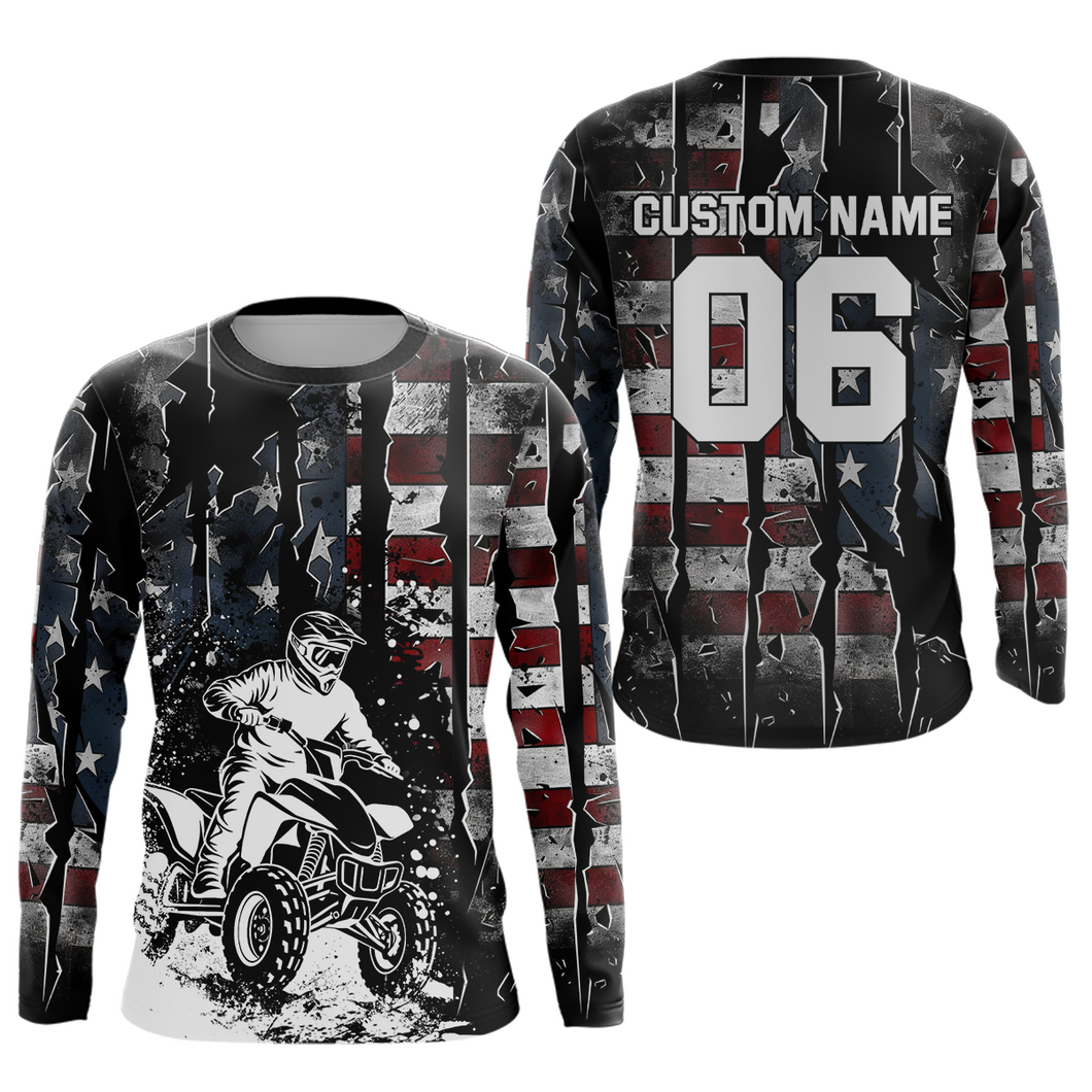 Custom US Flag ATV Motocross Racing Jersey Kid Adult Quad Bike Jersey Off-Road Shirt UPF30+ ATV Shirt DNT13