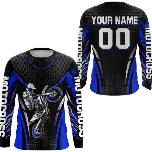 Custom Blue Motocross Shirts Racing Jersey UPF30+ Dirt Bike Jersey Kid Men Women DNT08