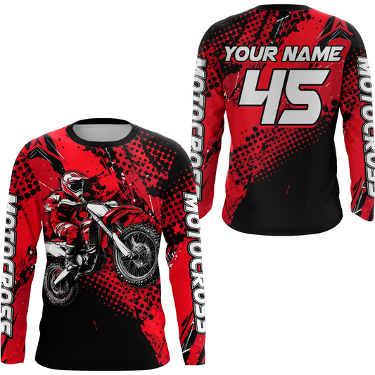 Red Youth Motocross Shirts Custom Racing Dirt Bike Jersey Kid Men Women UPF30+ DNT18