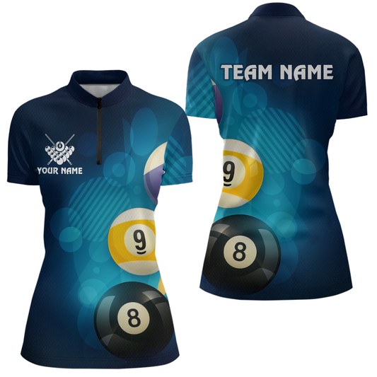 Custom 8 Ball Billiard Shirts for Women Billiard Team Shirts Billiard Uniform Polo & 1/4 Zip Shirt NNT76