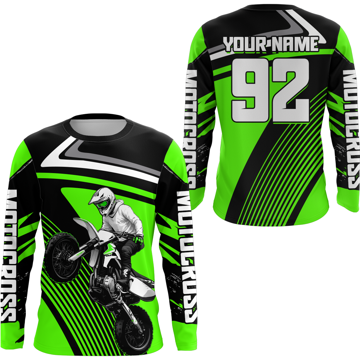 Custom Green Youth Motocross Racing Jersey UPF30+ Motorcycle Shirt Dirt Bike Jersey Men Women DNT86