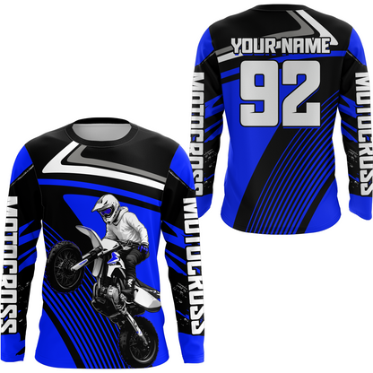 Custom Blue Youth Motocross Racing Jersey UPF30+ Motorcycle Shirt Dirt Bike Jersey Men Women DNT86