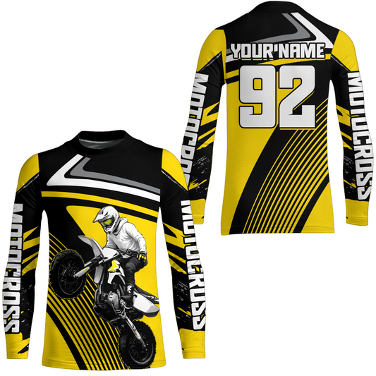 Custom Yellow Youth Motocross Racing Jersey UPF30+ Motorcycle Shirt Dirt Bike Jersey Men Women DNT86