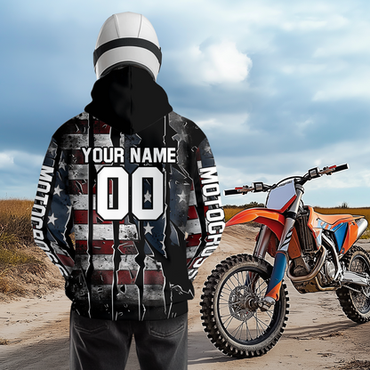 Custom US Flag Motocross Hoodie Off-Road Quad Bike Hoodie for Kid Men Women HOT10