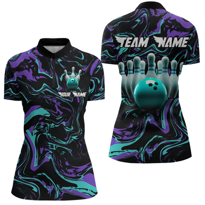 Purple Bowling Custom Women Bowling Shirt Polo & Quarter-Zip Bowling Team Jerseys HNT48