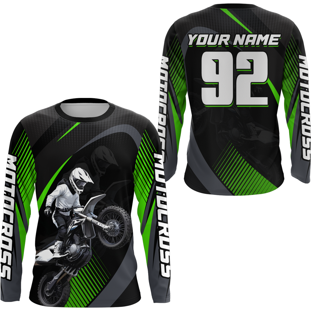 Custom Green Motocross Shirts Racing Jersey UPF30+ Dirt Bike Jersey Kid Men Women DNT07
