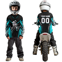 Load image into Gallery viewer, Turquoise Motocross Jersey UPF30+ Youth Motorcycle Shirt Dirt Bike Jersey Kid Men Women DNT53
