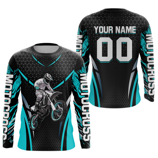 Turquoise Motocross Jersey UPF30+ Youth Motorcycle Shirt Dirt Bike Jersey Kid Men Women DNT53