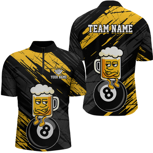 Custom Yellow Funny Beer 8 Ball Billiard Shirts for Men Billiard Team Shirts Polo & 1/4 Zip NNT78