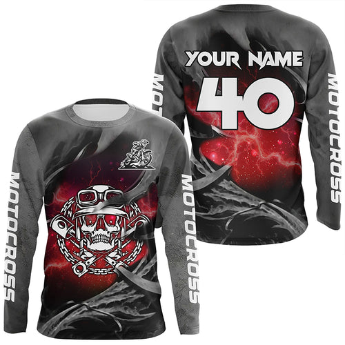 Adult&Kid Red Skull Custom Dirt Bike Jersey Motocross Jersey Upf30+ Motocross Shirt| CTP86