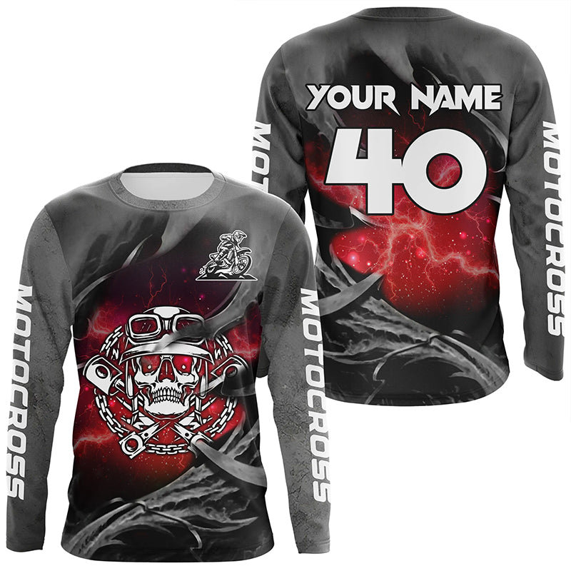 Adult&Kid Red Skull Custom Dirt Bike Jersey Motocross Jersey Upf30+ Motocross Shirt| CTP86