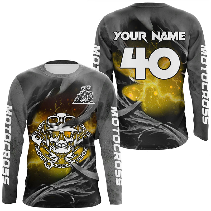 Adult&Kid Yellow Skull Custom Dirt Bike Jersey Motocross Jersey Upf30+ Motocross Shirt| CTP86