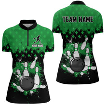 Load image into Gallery viewer, Custom Green Bowling Jersey For Men Bowling Shirt Team Bowling Quarter-Zip Shirt CP09