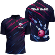 Load image into Gallery viewer, Custom Bowling 1/4 Zip Shirt Men &amp; Women Navy Bowling Team Jersey CP02