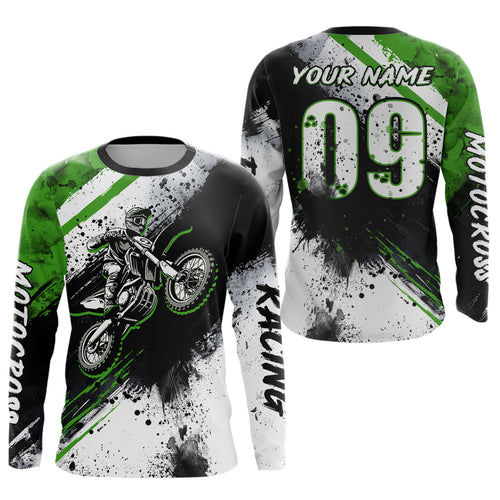 Adult&Kid green custom dirt bike jersey Motocross jersey upf30+ mens women Motocross Shirt| CTP02