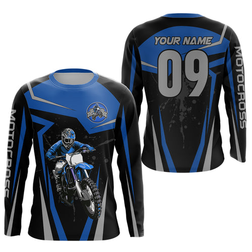 Adult&Kid Blue Custom Dirt Bike Jersey Motocross Jersey Upf30+ Motocross Shirt| CTP74