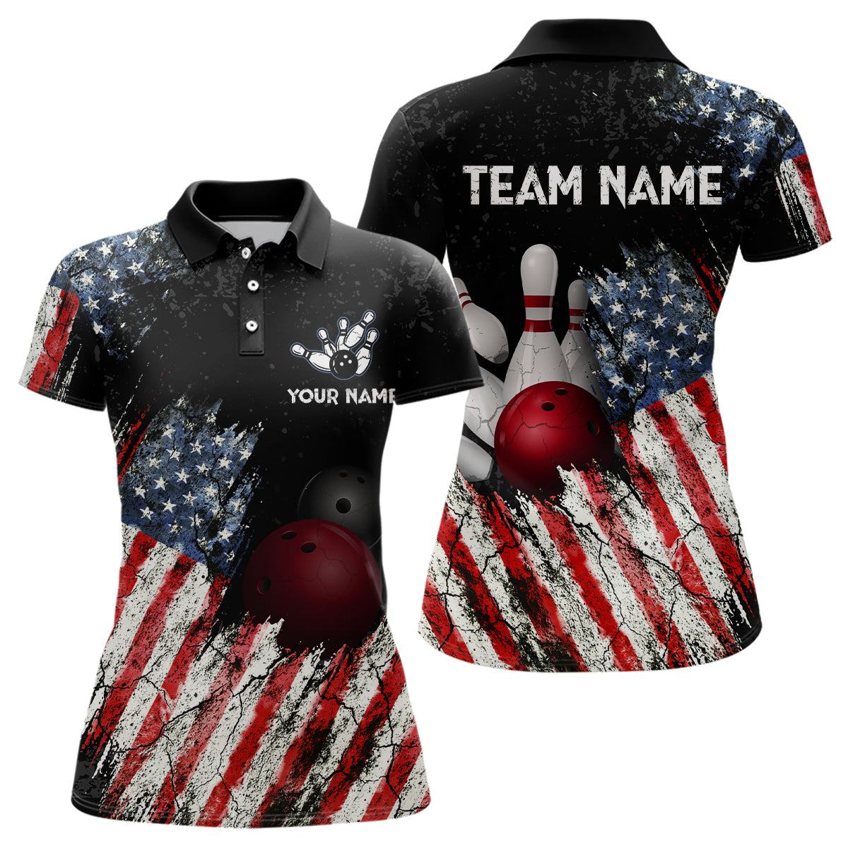 American Flag Bowling Jersey Men And Women Custom Bowling Team Shirts Unisex Bowling Polo Quarter-zip CP25
