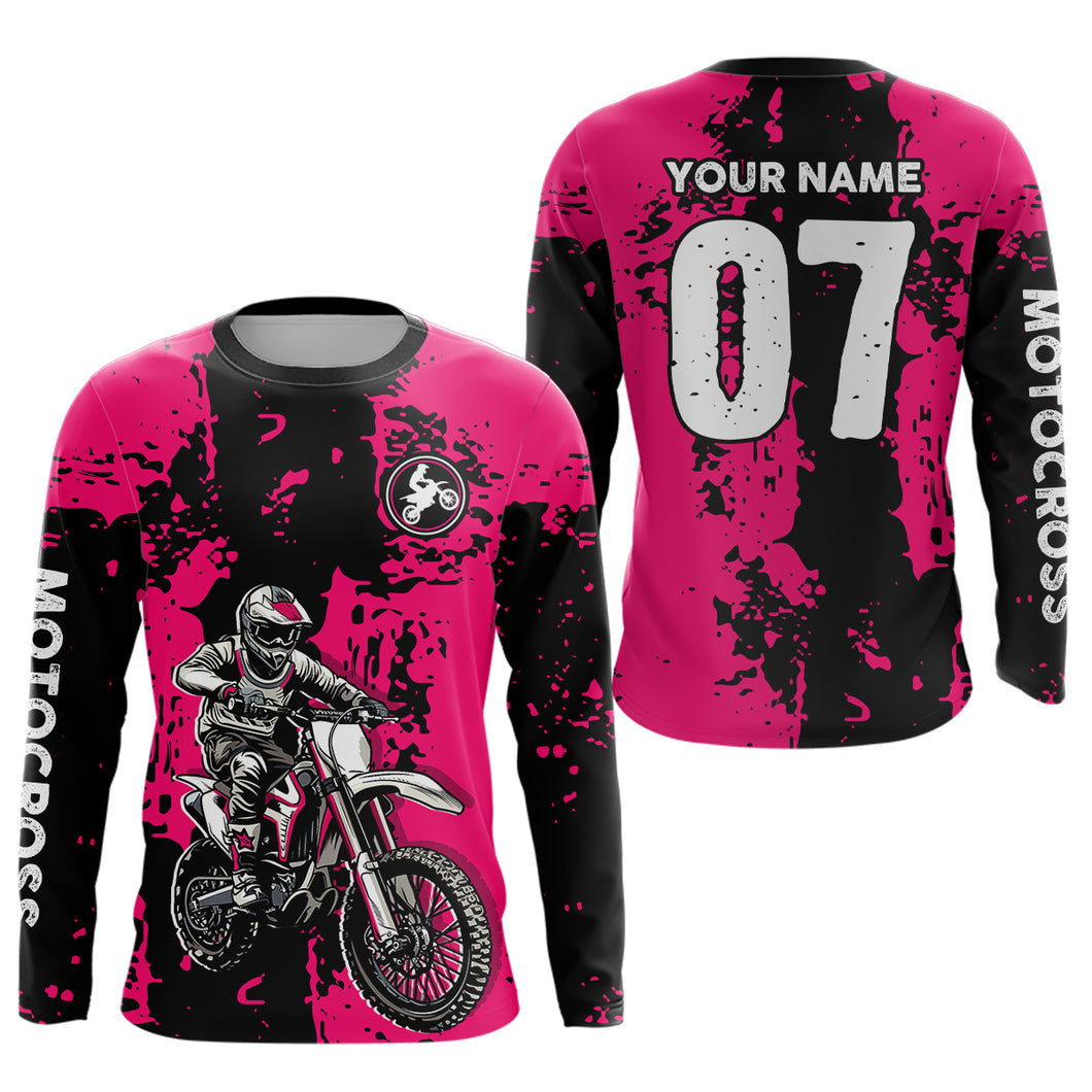 Custom Dirt Bike Jersey Pink Motocross Jersey Upf30+ Mens Women Racing Shirt| CTP24
