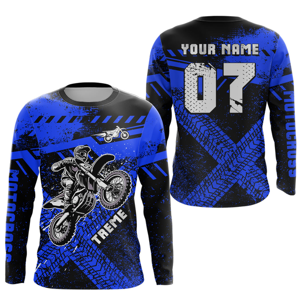 Adult&Kid Custom Blue Motocross Jersey for Men Women Upf30+ Extreme Dirt Bike Shirt| CTP75