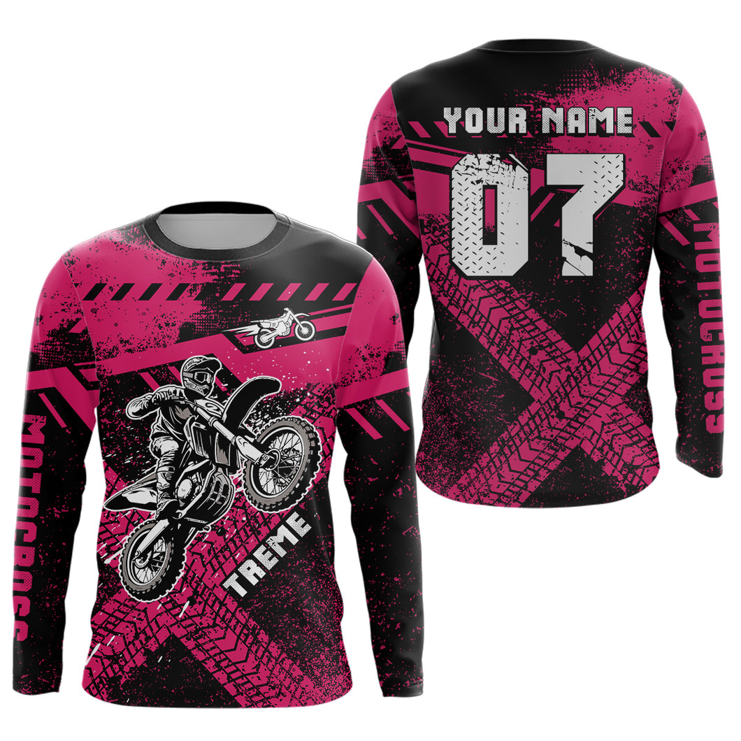 Adult&Kid Custom Pink Motocross Jersey for Men Women Upf30+ Extreme Dirt Bike Shirt| CTP75