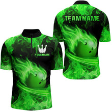 Load image into Gallery viewer, Custom Green Flame Bowling Jersey For Men Bowling Shirt Team Bowling Quarter-Zip Shirt CP08