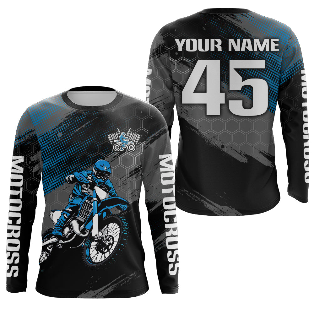 Adult&Kid Custom Blue Dirt Bike Jersey Motocross Jersey Upf30+ Motocross Shirt| CTP93