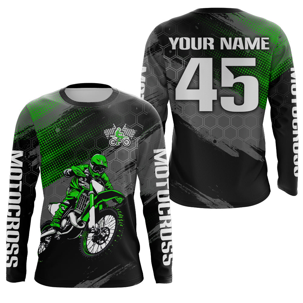 Adult&Kid Custom Green Dirt Bike Jersey Motocross Jersey Upf30+ Motocross Shirt| CTP93