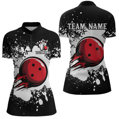 Black Bowling Jersey Men Women Custom Bowling Team Shirts Unisex Bowling Polo Quarter-zip CP32