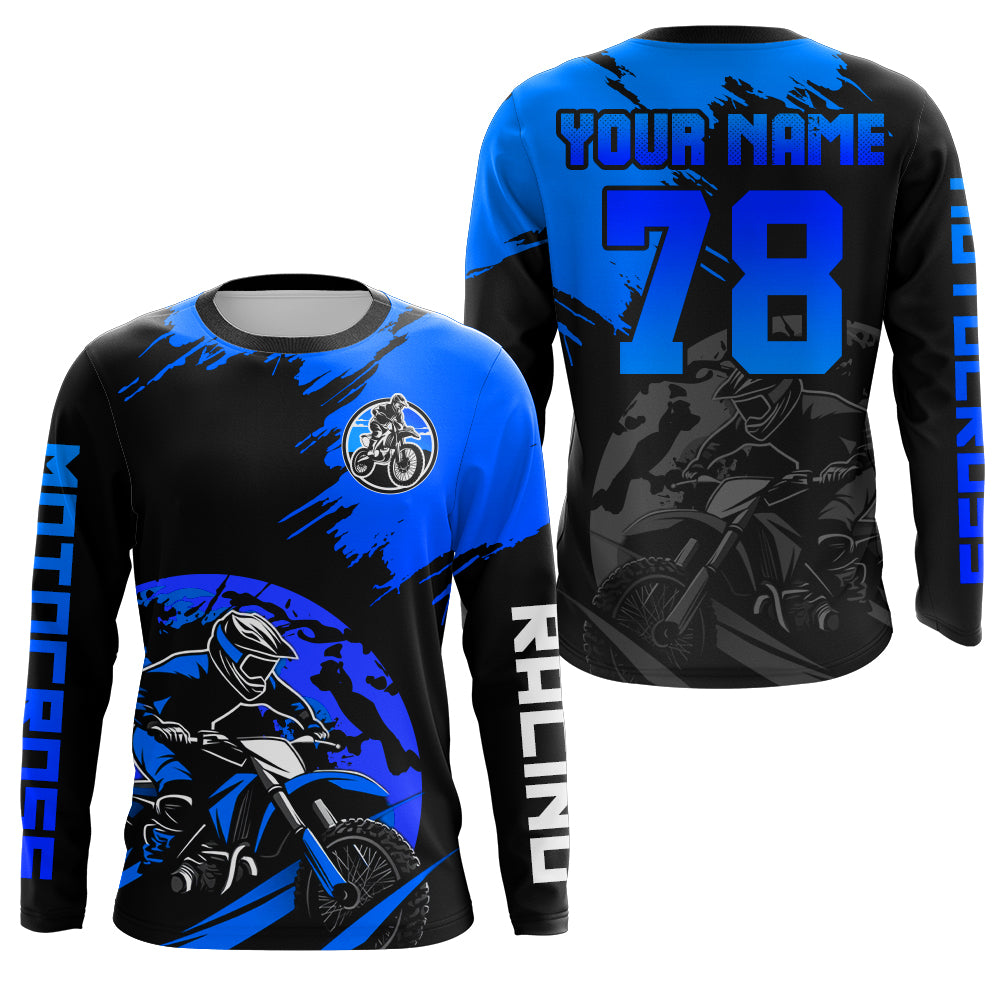 Custom Dirt Bike Jersey Blue Motocross Jersey Upf30+ Mens Women Motocross Shirt| CTP54