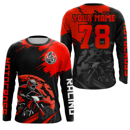 Custom Dirt Bike Jersey Red Motocross Jersey Upf30+ Mens Women Motocross Shirt| CTP54